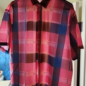 Men's Pink and Blue Plaid Shirt